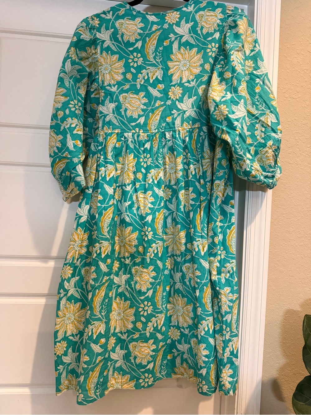 Jaipur Morni Floral Print Tie-Up Neck Puff Sleeves Pure Cotton A-Line Dress - Picture 5 of 9